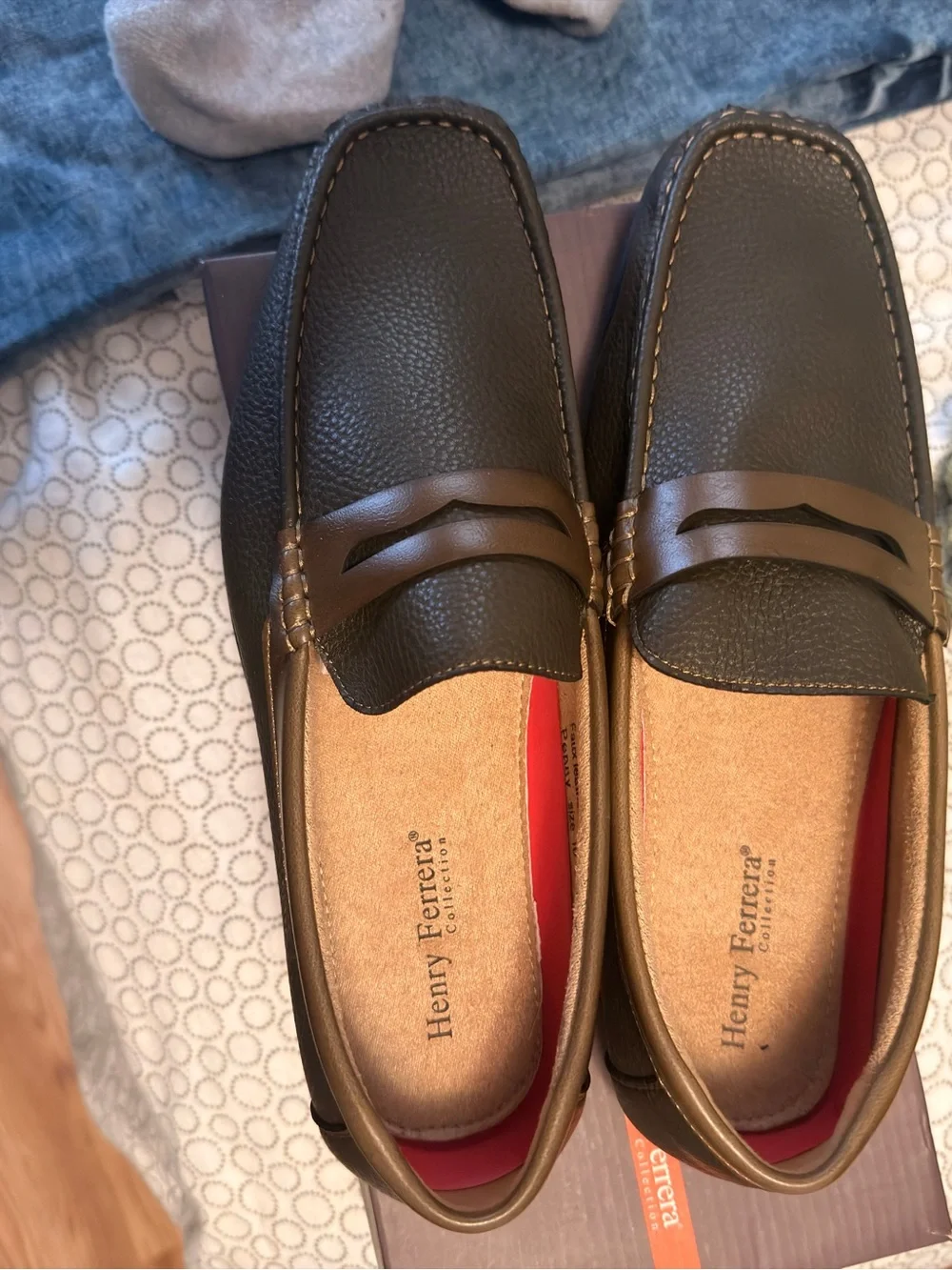Henry Ferrera Olive Green Leather Penny Loafers